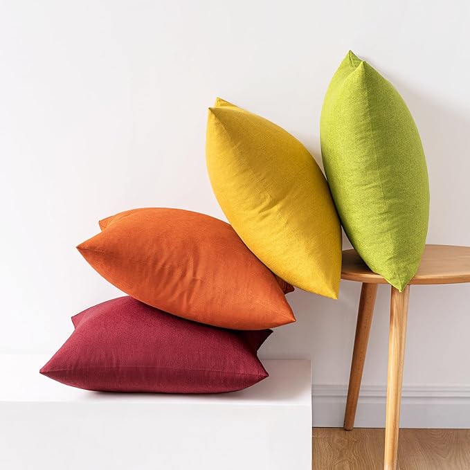 MIULEE Pack of 4 Decorative Outdoor Throw Pillow Covers Linen Waterproof Pillow Covers Farmhouse Cushion Cases for Patio Garden Tent Balcony Couch Sofa 18x18 inch Yellow Green