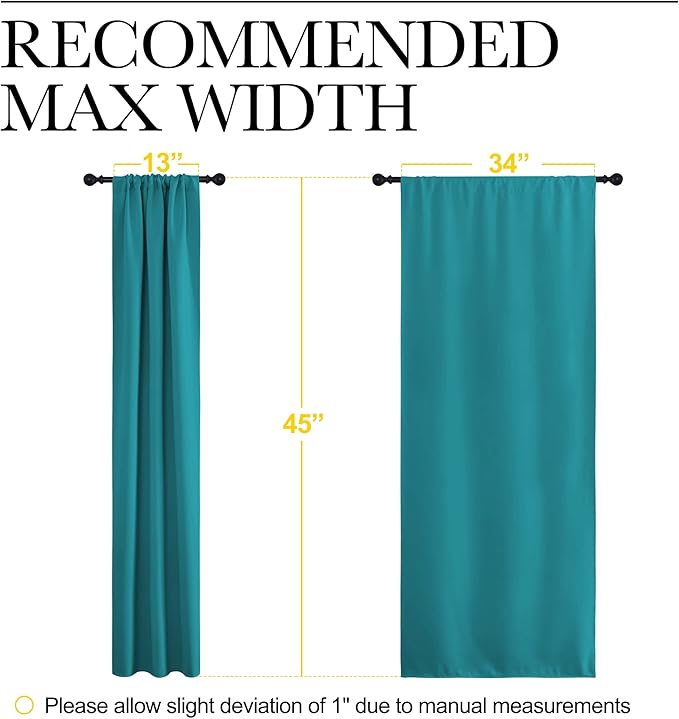 NICETOWN Peacock Blue Blackout Curtains Panels for Window, Thermal Insulated Rod Pocket Blackout Drapes/Draperies for Living Room (2 Panels, W34 x L45 inches)