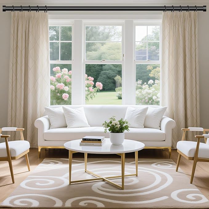 VOIIY 2 Pack Curtain Rods for Windows 28 to 48 Inch(1.5-5 Feet),Black 1'' Diameter Drapery Rods with End Cap Style Design,Modern Adjustable Heavy Duty Curtain Rod,Size:30''-60''