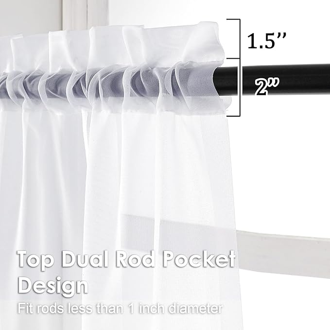 OVZME 2 Panels Sheer White Curtains 54 Inches Length Window Treatment for Kitchen, Elegant Airy Transparent Curtain Draperies Rod Pocket for Kids Living Room, Each 42 Width 54 Length