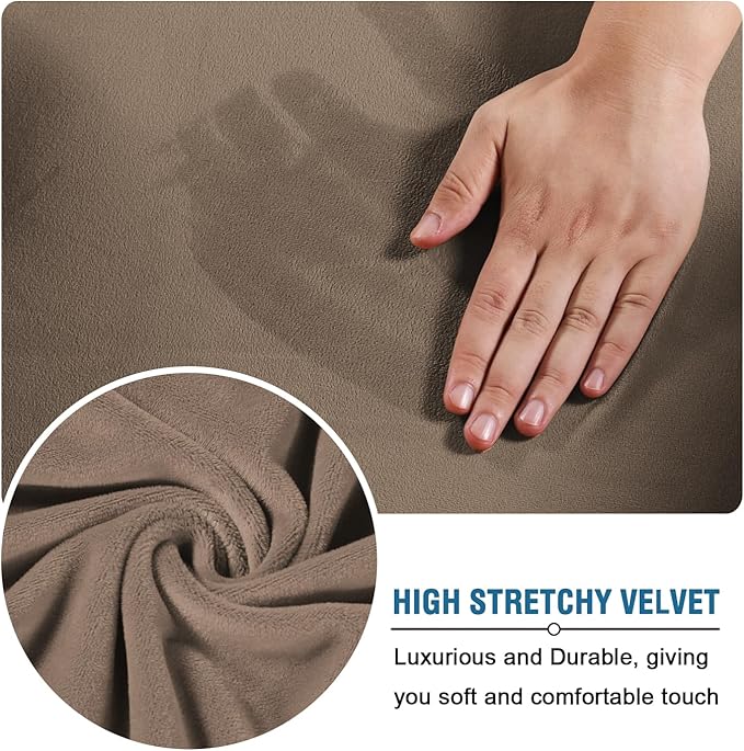 H.VERSAILTEX Modern Velvet Plush 4 Piece High Stretch Sofa Slipcover Sofa Cover Furniture Protector Form Fit Thick Velvet Sofa Cover for 3 Cushion Couch Width Up to 90 Inch (Sofa, Mocha)