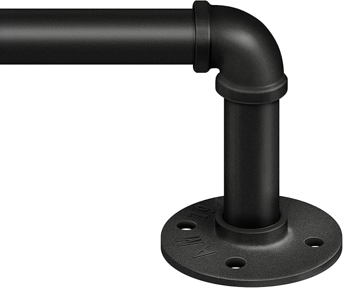 Zeerobee Curtain Rods for Windows 16 to 28, 1 Inch Industrial Wrap Around Black Curtain Rod, Indoor/Outdoor Room Divider Adjustable Drapery Pole, 16"-28"