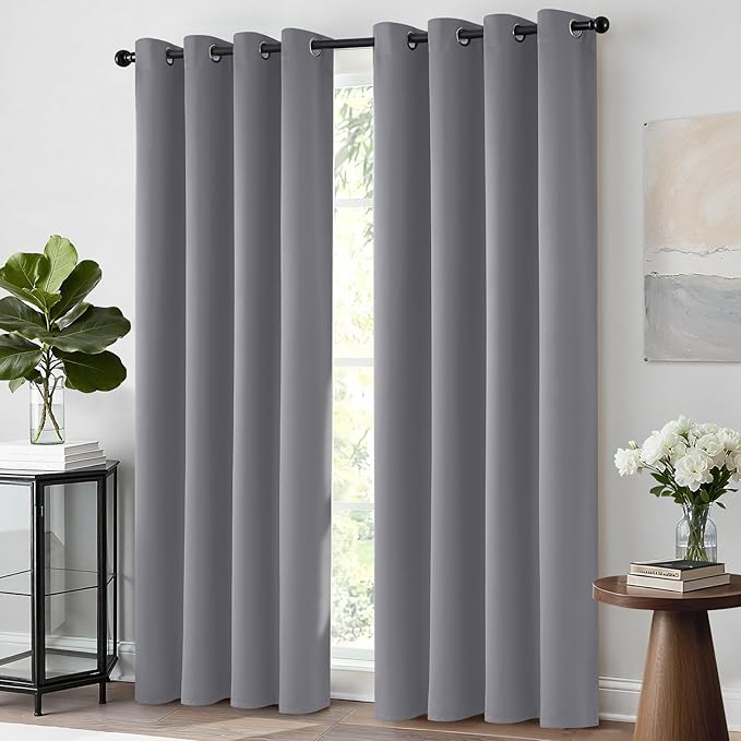 Yakamok Blackout Curtains 96 Inches Thermal Insulated Grey Room Darkening Window Drapes with 8 Grommets Window Treatment Curtain for Living Room Bedroom,52 Inch Width, Set of 2 Gray
