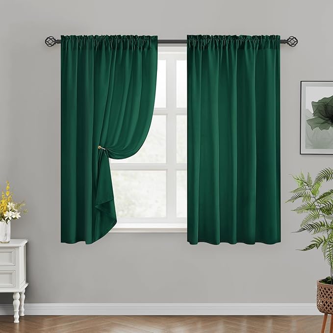 HOMEIDEAS Christmas Non-See-Through Hunter Green Privacy Sheer Curtains, 52 X 54 Inches Long 2 Panels Sheer Curtains Light Filtering Window Drapes for Bedroom Living Room