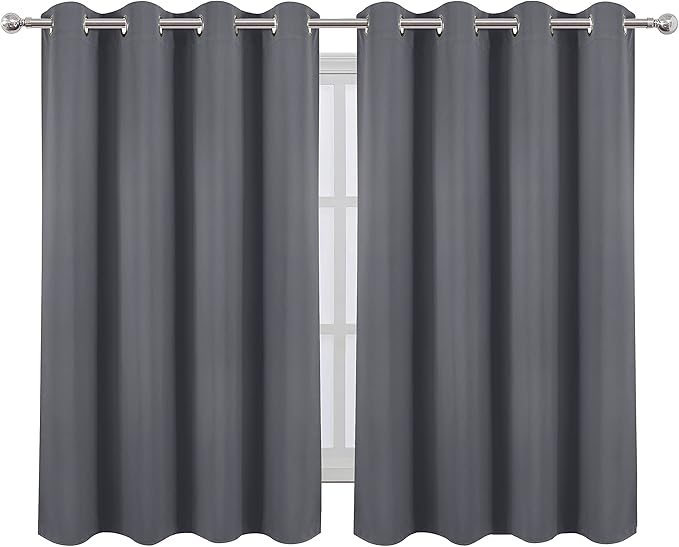 LEMOMO Grey Thermal Blackout Curtains/52 x 54 Inch/Set of 2 Panels Room Darkening Curtains for Bedroom