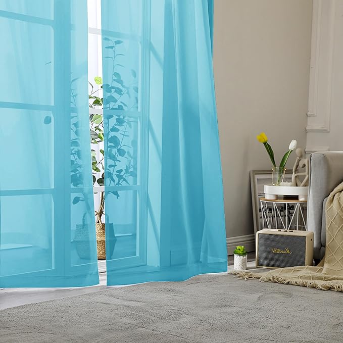 Lecloud Turquoise Sheer Curtains 78 Inches Long 2 Panels, Elegant Gauzy Airy Light Filtering Curtain, Voile Home Decor Drapes with Dual Rod Pocket for Bedroom Living Room, Each 42" W x 78" L