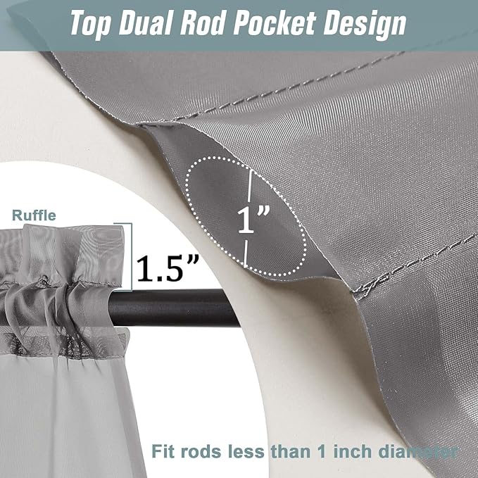 Grey Window Sheer Curtains 54 inch Length, Soft Airy Light Filtering Sheer Curtain 2 Panels Set, Dual Rod Pocket Gauze Drapes for Living Room Bedroom, Charcoal Grey, 2x42Wx54L Inches