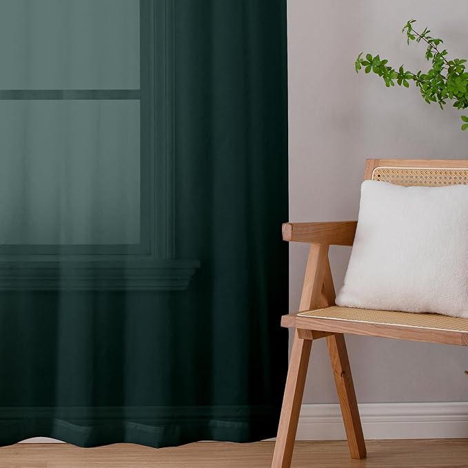 Chyhomenyc Hunter Green Sheer Curtains 45 Inch Long 2 Panels, Short Voile Drapes for Dinning Small Windows Bathroom Living Room Bedroom, Rod Pocket, 42Wx45L Inches