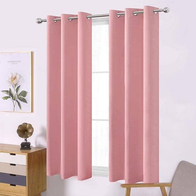 LEMOMO Pink Blackout Curtains 34 x 63 Inch Length/Set of 2 Curtain Panels/Thermal Insulated Room Darkening Blackout Curtains for Bedroom