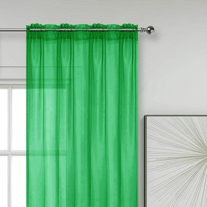 SpaceDresser Sheer Voile Window Treatment Rod Pocket Curtain Panels for Kitchen Bedroom Living Room Drapes Sunlight Filtering Privacy Semi Home Decor Assorted Colors Sizes (Green, 52 W x 108 L)