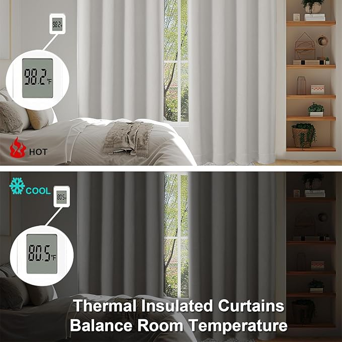 Simplebrand Ava Natural Blackout Curtains for Patio 108 Inches Long 2 Panels Set, Solid Thermal Insulated Room Darkening Rod Pocket Window Treatment Curtains Blackout Drapes, W50 x L108 Inch, Natural