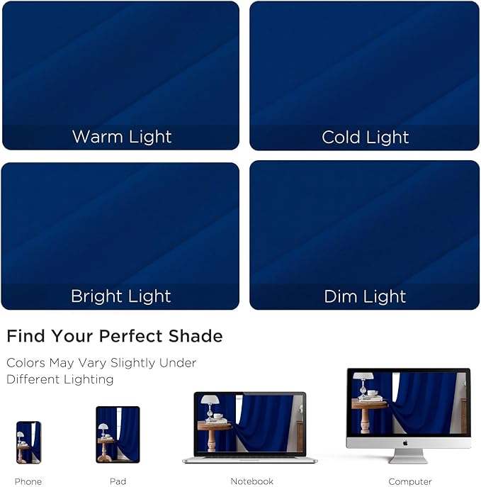 CUCRAF Royal Blue Blackout Curtains 54 inch Length 2 Panels Set, Rod Pocket Room Darkening Drapes for Bedroom Living Room, Insulated Thermal Light Blocking Window Curtain (W52 x L54 Inch)