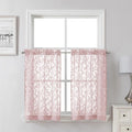 Lecloud Leia Blush Pink Sheer Kitchen Curtains 30 Inch Length 2 Pcs, Leaf Textured Voile Modern Jacquard Tiers, Dual Rod Pocket Window Treatments for Bedroom Living Room, Each Panel 28" W x 30" L