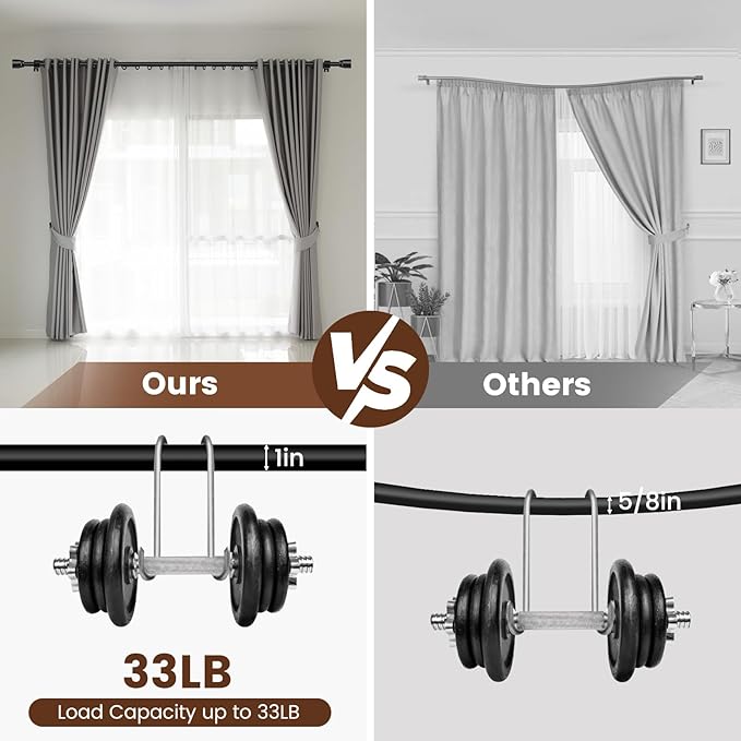 Hradecti 1' Diameter Matte Black Curtain Rod, 30-60 inch, Fits 30-54 Windows, Heavy Duty, Adjustable, Telescopic, Splicing Metal, Extra Long, for Windows & Sliding Glass Door