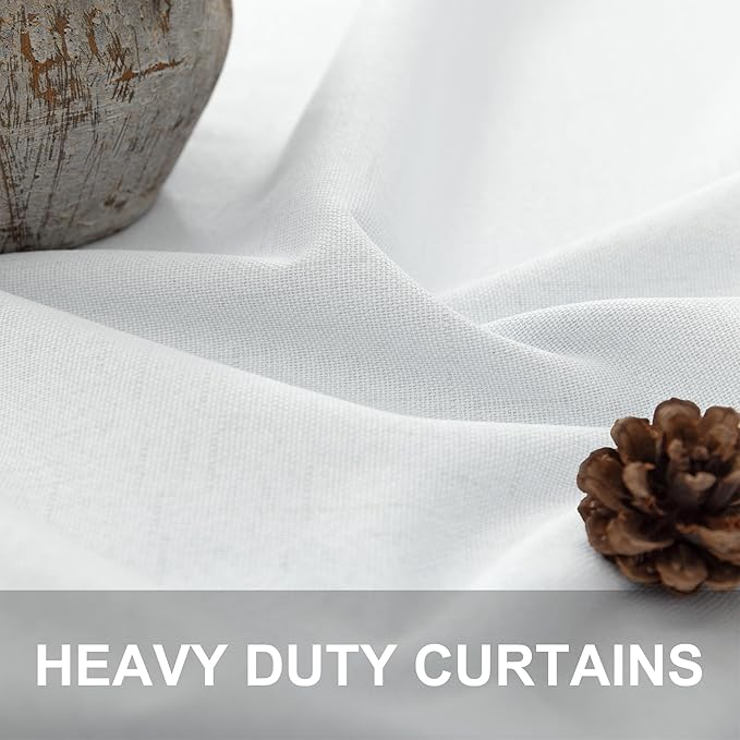White Blackout Curtains 96 Inches Long 2 Panel Burg for Bedroom Thermal Insulated Total Black Out Boho Extra Wide Window Drape for Living Room Thick Linen Textured Soundproof Back Tab 8ft 52x96 Length