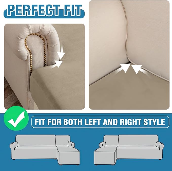 Couch Cover Stretch Velvet Sofa Cushion Cover 3-Piece - Elastic Washable Slipcover for Seat or Backrest, Couch Seat Covers for Sofas (Leather Brown)