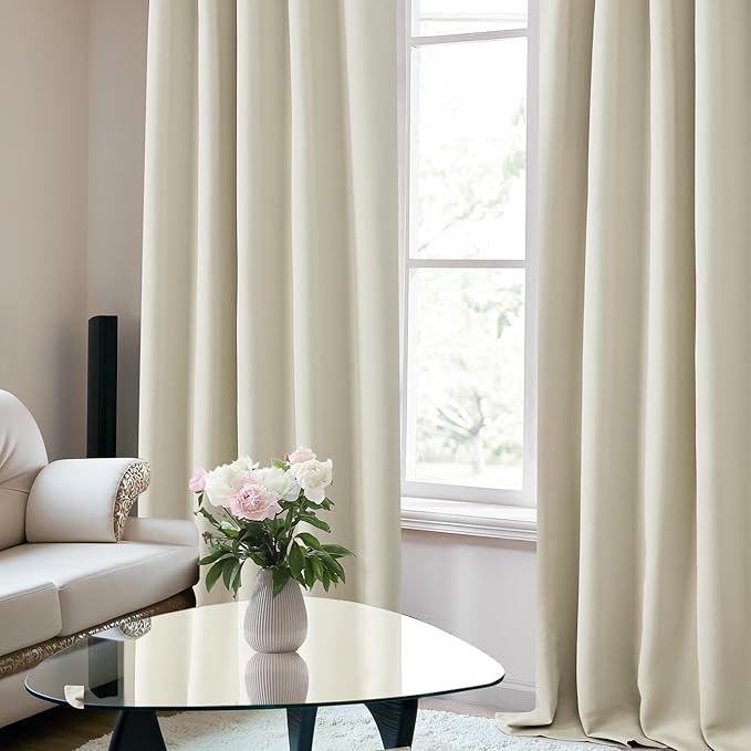 Deconovo Short Blackout Curtains for Small Windows Thermal Insulated Rod Pocket and Back Tab Curtains 42Wx45L Inch Light Beige 2 Panels