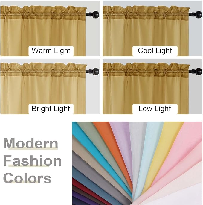Sheer Gold Curtains for Bedroom Living Room 54 Inch Length 2 Panels Set, Solid Soft Airy Light Filtering Window Treatments, Modern Rod Pocket Drapes, Gold, 42" Wx54 L Inches