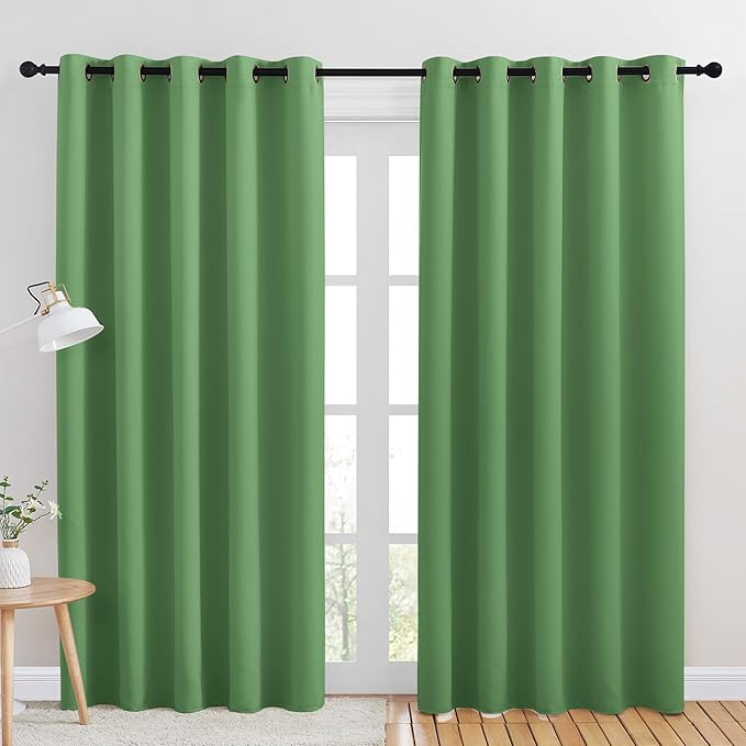NICETOWN Blackout Draperies Curtains for Kids Room, Forest Green, Set of 2, 70 by 84 inches, Window Treatment Thermal Insulated Solid Grommet Blackout Drape Panels for Bedroom
