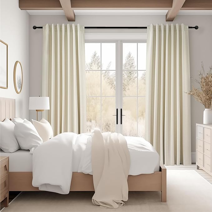 Topfinel 94 Inches Long Cream Colored Custom Blackout Linen Curtains, Ivory Pinch Pleated Noise Cancelling Curtains with Pin Hooks for Traverse, Burlap Viral Drapes 2 Panels for Living Room Bedroom