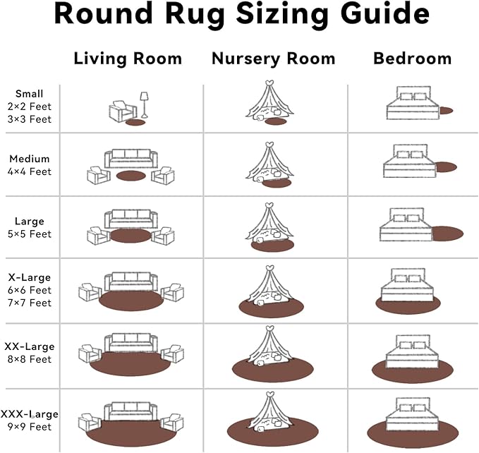 OLANLY Coffee Round Rugs for Bedroom - Machine Washable, 4 ft Circle Area Rugs for Living Room, Soft and Fluffy Shaggy Carpet for Teen Girls and Boys, Nursery Rooms, Dorms, Home Decor Aesthetic