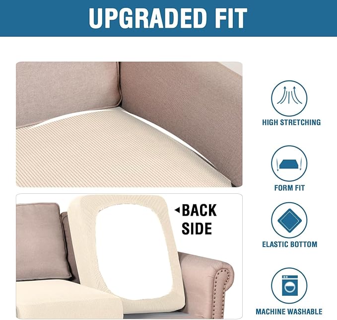 H.VERSAILTEX Super Stretch Individual Seat Cushion Covers Sofa Covers Couch Cushion Covers Slipcover Sets Thick Jacquard Textured Twill Fabric (1 Piece Sofa Cushion Cover, Cream)