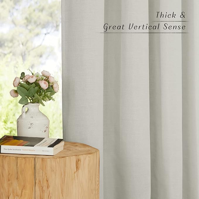 NICETOWN Rustic Linen 102 inch Long Curtains for Living Room, Grommet Privacy Added Thick Linen Weave with Light Filter Window Curtains & Drapes for Bedroom, Gray, W55 x L102, 2 Panels