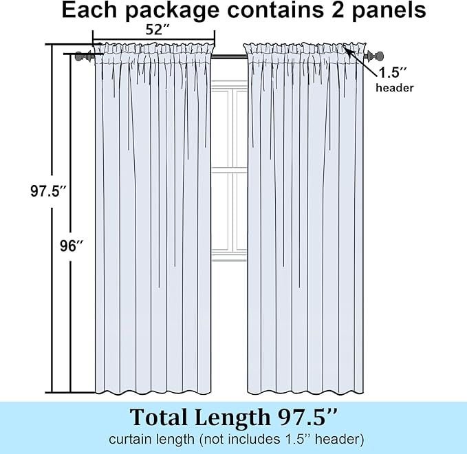 Simplebrand Semi Sheer Charcoal Grey Curtains 96 Inches Long 2 Panels, Light Filtering Geometric Jacquard Clip Textured Sheer Curtains for Living Roon，Modern Elegant Window Curtains Drapes, 52x96 inch
