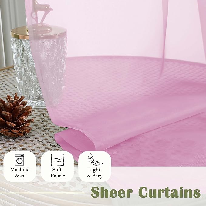 Lecloud Light Pink Sheer Curtains 90 Inches Long 2 Panels Set, Dual Rod Pocket Living Room Curtains for Bedroom Decor, Light Filtering Airy Rustic Dining Room Drapes, Each Panel 59" W x 90" L