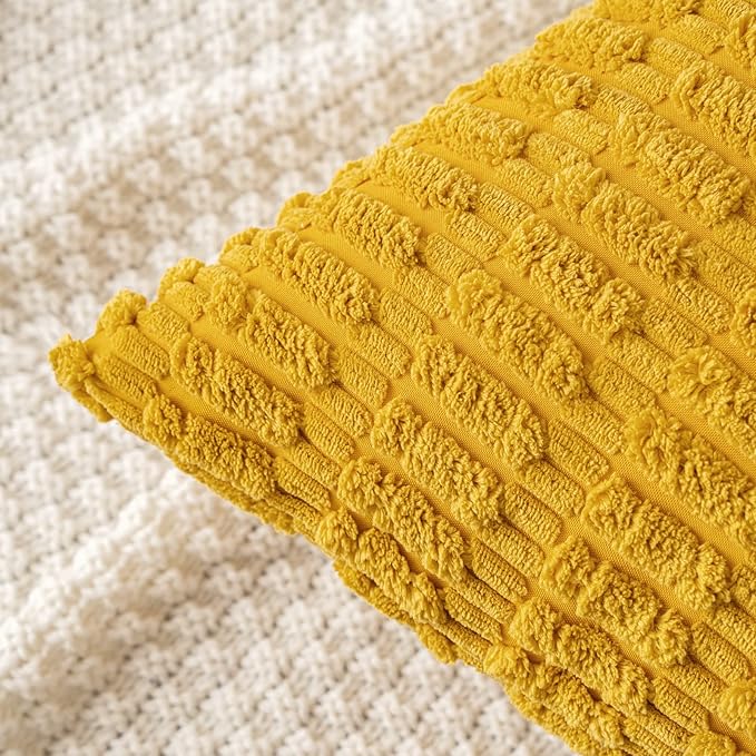MIULEE Pack of 2 Corduroy Decorative Euro Sham Throw Pillow Covers 26x26 Inch Soft Boho Striped Pillow Covers Modern Farmhouse Home Decor for Summer Sofa Living Room Couch Bed Mustard Yellow