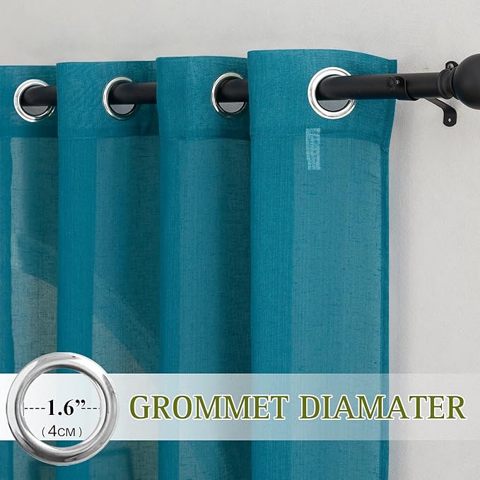 NICETOWN Peacock Green Sheer Curtains, & Drapes, Grommet Semi Sheer Linen Curtains Privacy with Light Filtering Window Treatments for Children, Adult Room/Kids Room, W52 x L108, 2 Panels