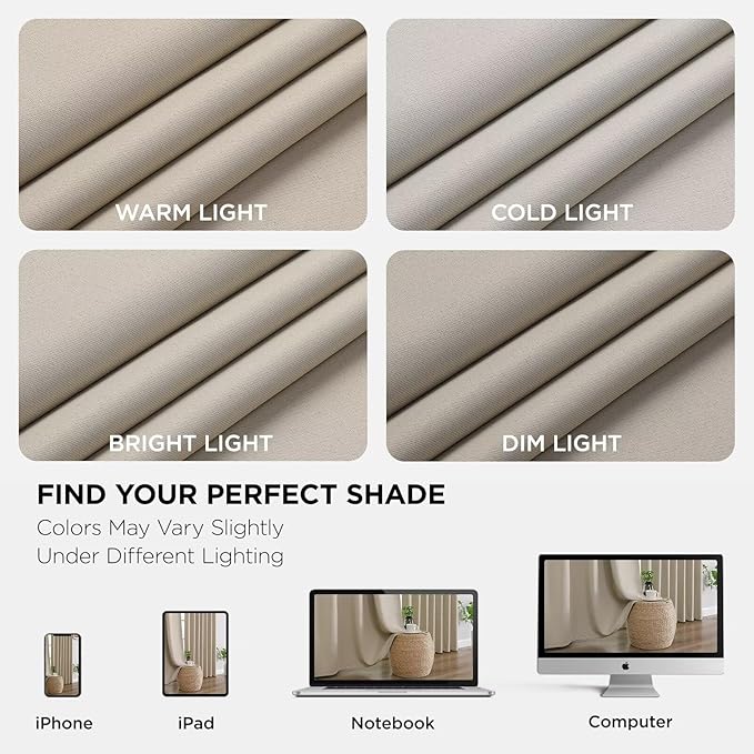 Joydeco Blackout Curtains 84 Inch Length 2 Panels Set, Thermal Insulated Long Curtains& Drapes 2 Burg, Room Darkening Drapes for Bedroom Living Room (Light Beige, W37 x L84 Inch)