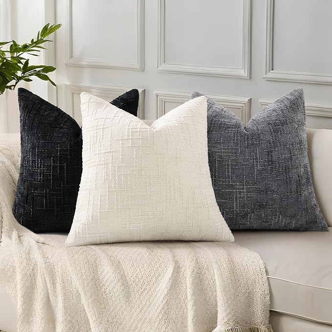 decorUhome Black Chenille Euro Sham Throw Pillow Covers 22x22 Set of 2 Textured Soft Cozy Slubby Couch Pillow Covers Modern Farmhouse Boho Decorative Pillow Cases for Bed Sofa Living Room