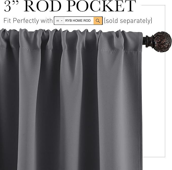 RYB HOME Large Blackout Curtains for Bedroom 84 inches Long 2 Panels Set, Privacy Thermal Insultaed Sunlignt Heat Blocking Drapes for Sliding Patio Door, Width 70 by Length 84, Grey
