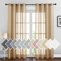 NICETOWN Sheer Curtains Flax Texture 84 inch Length, Grommet Semi Sheer Window Treatments Privacy with Light Filtering Drapes for Bedroom/Living Room, Camel, W52 x L84, 2 Panels