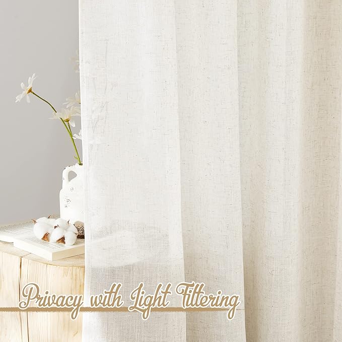 NICETOWN Linen Blend Living Room Curtains 84 inches Long, Grommet Flax Linen Burlap Semi Sheer Drapes Privacy with Light Through Window Treatments for Bedroom/Kids Room, W42 x L84