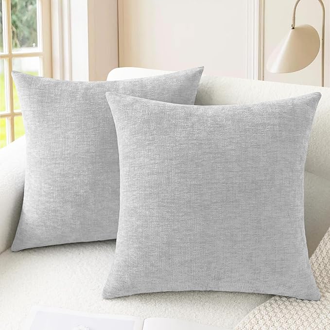 CaliTime Throw Pillow Covers Decorative 22 X 22 Inches Pack of 2 Cozy Chenille Cushion Cases for Couch Sofa Bed Living Room Home Moonbeam Gray