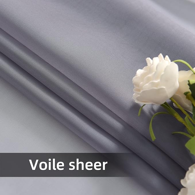 youleyar Solid Sheer Rod Pocket Curtain Voile Draperies 2 Panels White Beige Black Grey Coffee 52 Inch Width 84 Inch Long 1 Pair for Kitchen Bedroom Children Living Room Yard(Grey,52Wｘ84L)