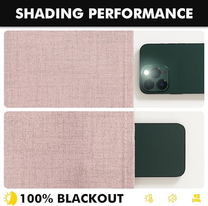 MIULEE 100% Blackout Linen Curtains for Bedroom, Pink Solid Luxury Decor Thermal Insulation Room Darkening Drapes for Living Room Nursery Back Tab Rod Pocket 42 x 63 Inches, 2 Panels
