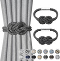 NICEEC 2 Pack Mini Magnetic Curtain Tiebacks Nordic Simple Style Drape Tie Backs Elegant Hand Weave Rope Knot Decorative Curtain Holdbacks for Home & Office Thin Window Drapery (Dark Grey)