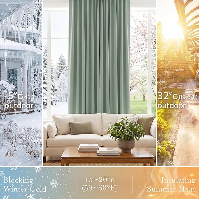 Pony Dance Short Gray Blackout Curtains - Small Window Drapes Thermal Insulated Light Blocking Drapes Back Tab/Rod Pocket Short Curtain Panels for Bedroom & Kitchen, 42 W x 30 L, Sage Green, 1 Pair