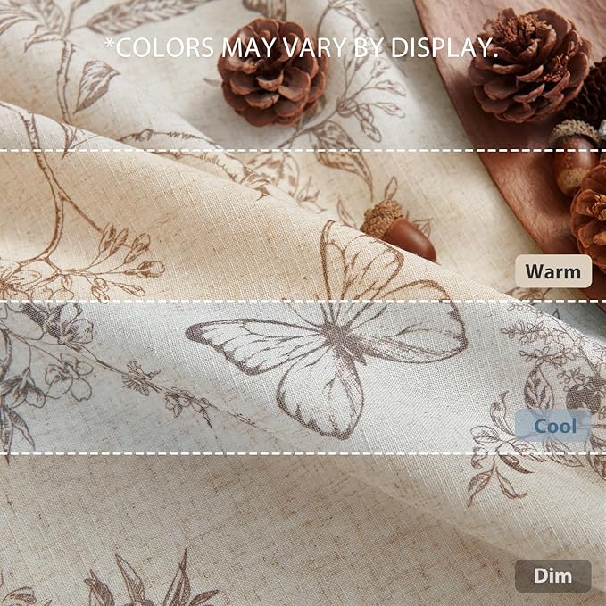 jinchan Floral Curtain Valance for Windows 16 Inch Linen Valance for Kitchen Living Room Rustic Cottage Farmhouse Flower Butterfly Curtain Rod Pocket 1 Panel Double Layer Blackout Taupe on Beige
