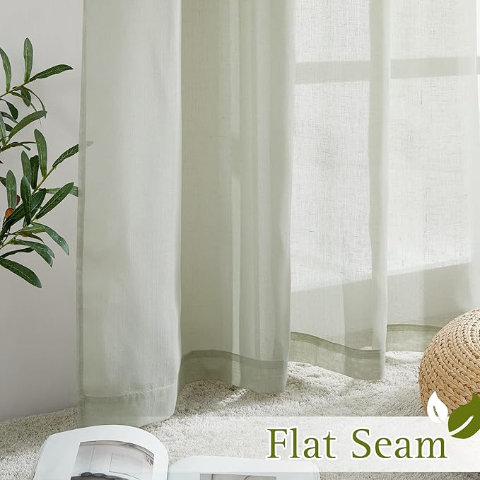 NICETOWN Sage Green Sheer Curtains 48 inches Long, Grommet Linen Blend Semi Sheer Privacy with Light Filtering Short Window Treatments for Bedroom/Cafe/Kitchen, W36 x L48, 2 Panels