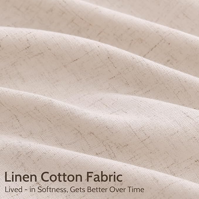 Nanspring Natural White Linen Curtains 120 Inches Long for Living Room Textured Neutral Farmhouse Privacy Sheer Curtains Back Tab Floor to Ceiling Curtain for Bedroom Office 52x120, 2 Panels