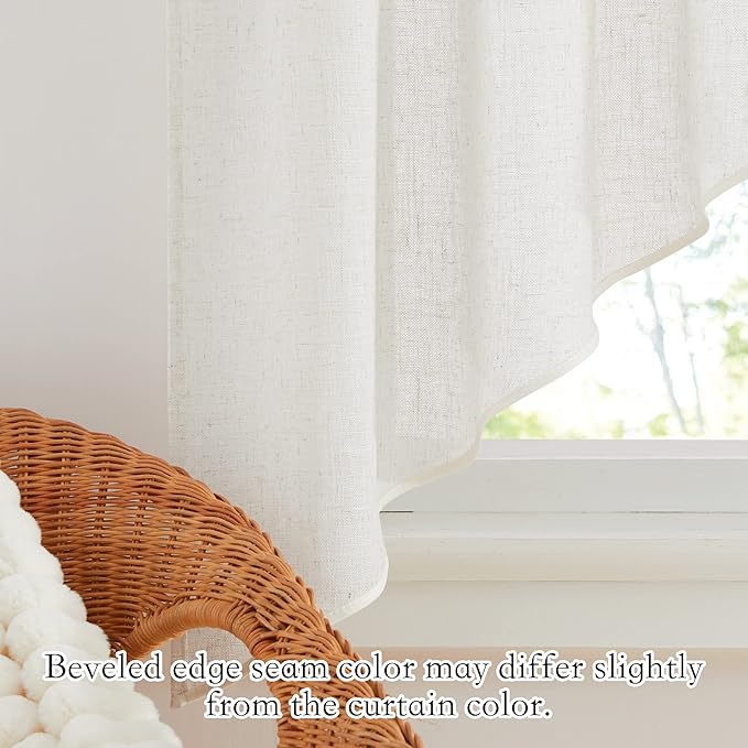RYB HOME Window Topper Curtains - Linen Sheer Window Toppers Swag Curtains Simitransparent Sheer Valances for Bedroom Cabinet Kitchen, Linen, 36 x 36 inch Long, 2 Panels