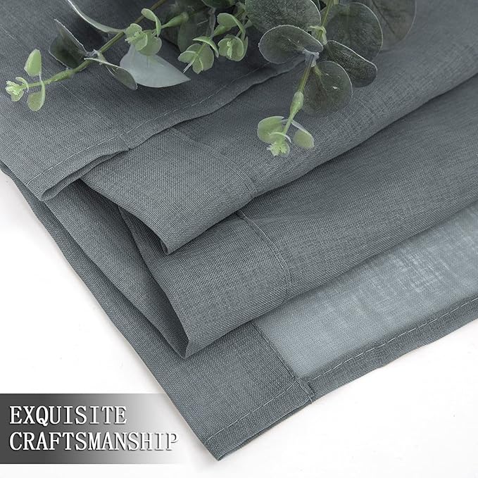 Tollpiz Sheer Curtains Linen Textured Living Room Curtain Sheers Light Filtering Rod Pocket Voile Curtains for Bedroom, 42 x 63 inches Long, Dark Grey, Set of 2 Panels