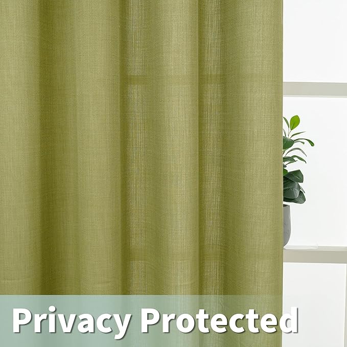 LAMIT Moss Green Linen Curtains 72 inches Long for Bedroom, Grommet Thick Linen Textured Privacy Drapes Light Filtering Christmas Curtains for Farmhouse/Living Room, Set of 2 Panels, 52 x 72 Inch