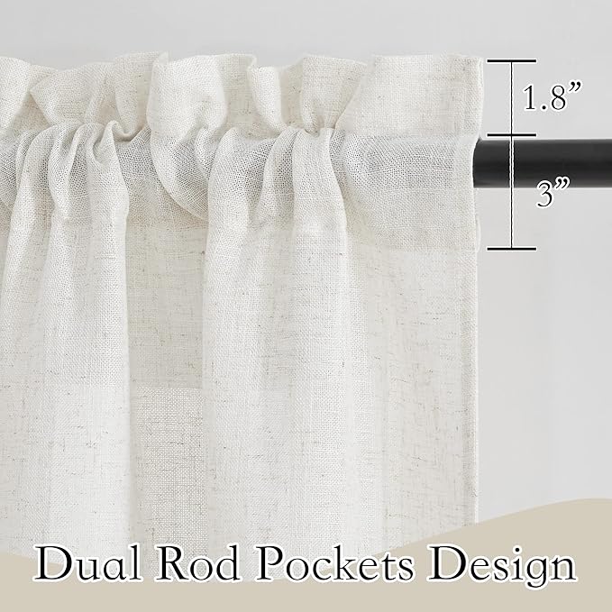 RYB HOME Window Topper Curtains - Linen Sheer Window Toppers Swag Curtains Simitransparent Sheer Valances for Bedroom Cabinet Kitchen, Linen, 36 x 36 inch Long, 2 Panels