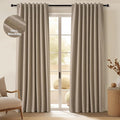Topfinel 94 Inches Long Taupe Flax Custom Blackout Linen Curtains, Viral Ivory Pinch Pleated Noise Cancelling Curtains with Pin Hooks for Traverse, Burlap Viral Drapes 2 Panels for Living Room