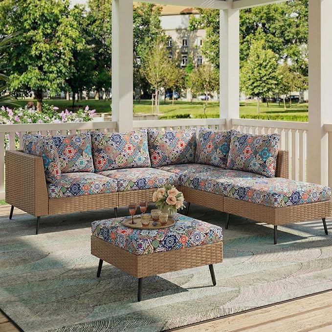 hyha Printed Couch Cushion Covers, Floral Sofa Covers Washable for 3 Cushion Couch, Stretch Pattern Outdoor Cushion Covers for Patio Furniture with Elastic Bottom(Large, Patchwork Moroccan)